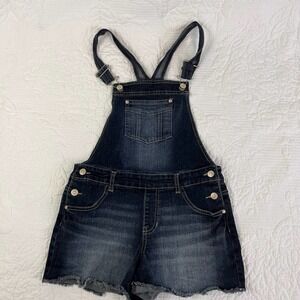 Jordache overall shorts raw edge.  Kids size 14-16. dark blue. flawless.  #0388